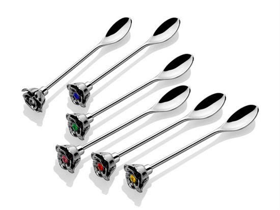 Nikel Güllü Asorti Taşlı 6 Lı Çay Kaşığı Seti 13 Cm - 35046