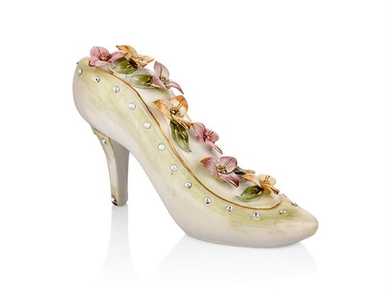 Çiçekli Altın Yeşil Ayakkabı Obje - 35084