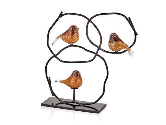 Dekoratif 3 Kuşlu Karışık Renkli Obje 30X8X35 Cm (4) - 35718